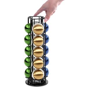 20 Vertuo Pods Coffee Pod Holder Compatible For Nespresso Vertuoline Stand Rack Holds Vertuo line Organizer Carousel 360-Degree Rotatable (Black)