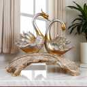 Silvery and Gold Couple Swan Figurine, Romantic Swan Sculpture Statue for Home Decor, Wedding Gift, Table Centerpiece, Mantel Shelf Art Ornament