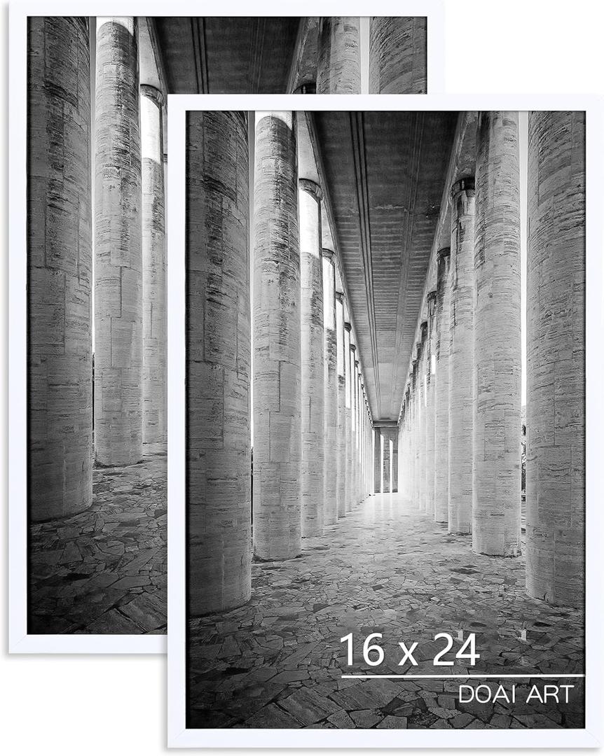 DOAI ART 16" x 24" Frame 2 Pack,16" x 24" Poster Frame White for Horizontal or Vertical Wall Mounting,Scratch-proof Safe and Artistic Large Photo Frame Wall Art (16x24 2Pack)