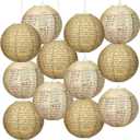 Baquler 12 Pcs Vintage Book Hanging Paper Lanterns Party Decorations, 8 Inch Round Paper Lanterns Ceiling Decor for Classroom Wedding Natural Baby Shower Birthday Party Supplies (Brown)