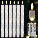 Flameless Taper Candles with Remote for Wedding Decorations3D Flickering Flame Battery Operated LED Plastic Candles Arounded with Starlight String, Romantic Home Decoration, Pack of 6, White