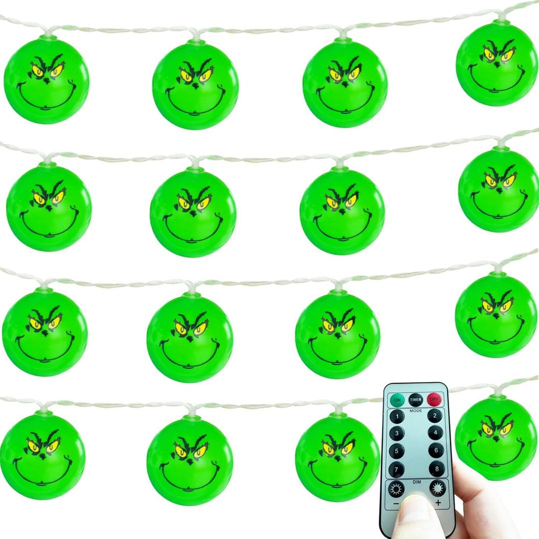 Upgraded Grinch Christmas Decorations, 20 LED 11ft Christmas Lights Battery Operated with Remote/Timer, Waterproof Christmas String Lights for Tree Home Bedroom Yard Outdoor Indoor Decor Upgraded Grinch Christmas Decorations, 20 LED 11ft Christmas Lights Battery Operated with Remote/Timer, Waterproof Christmas String Lights for Tree Home Bedroom Yard Outdoor Indoor Decor