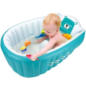 Inflatable Bathing Tub for Toddler, Non Slip Safety Thick Cushion Central Seat, Portable Travel Seat Baths Baby Swimming Pool for 0-5 Year(Blue)