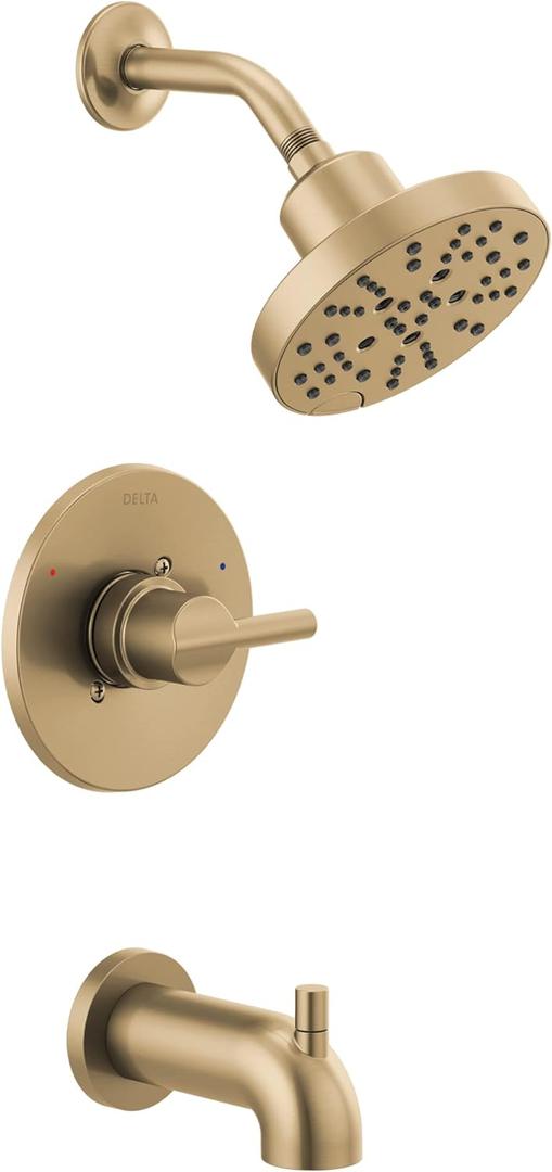 Delta Faucet Nicoli 14 Series Shower Trim Kit, Shower Faucet with 5-Spray H2Okinetic Shower Head, Champagne Bronze 144749-CZ (Shower Valve Included)