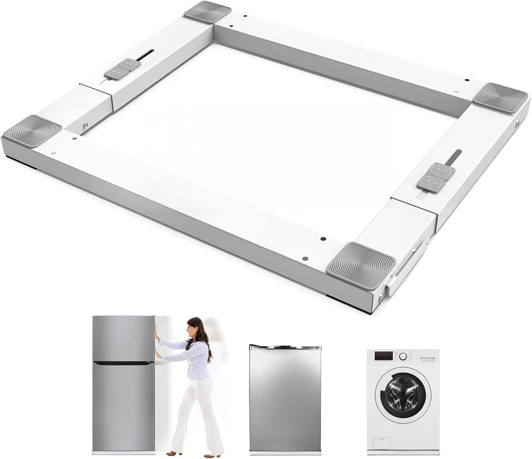 Rogierra Adjustable Furniture Dolly - Heavy-Duty Anti-Vibration Metal Stand, Adjustable Depth (38-60 cm), Retractable Side Brakes, 250kg Load Capacity, White