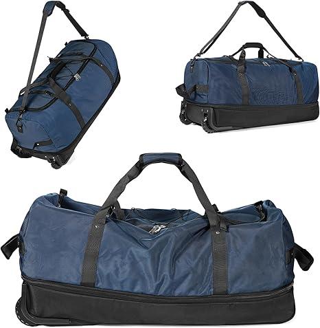 1680D Oxford Foldable Duffle Bag with 2 Wheels,110L to 146L Expandable Soft Sided Rolling Travel Bag,Navy
