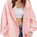 Women Oversized Hoodie Cardigan Jacket Casual Open Front Raglan Sleeve Sweatshirt 2026 Outfits with Pockets (Pink, XL)