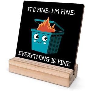 Pack of 3, Dumpster Fire Desk Accessories, It's Fine I'm Fine Everything is Fine, Funny Desk Sign, Coworker Gifts, Office Gifts for Women Men, Emotional Support Dumpster Fire Wood Sign-ZMMP04