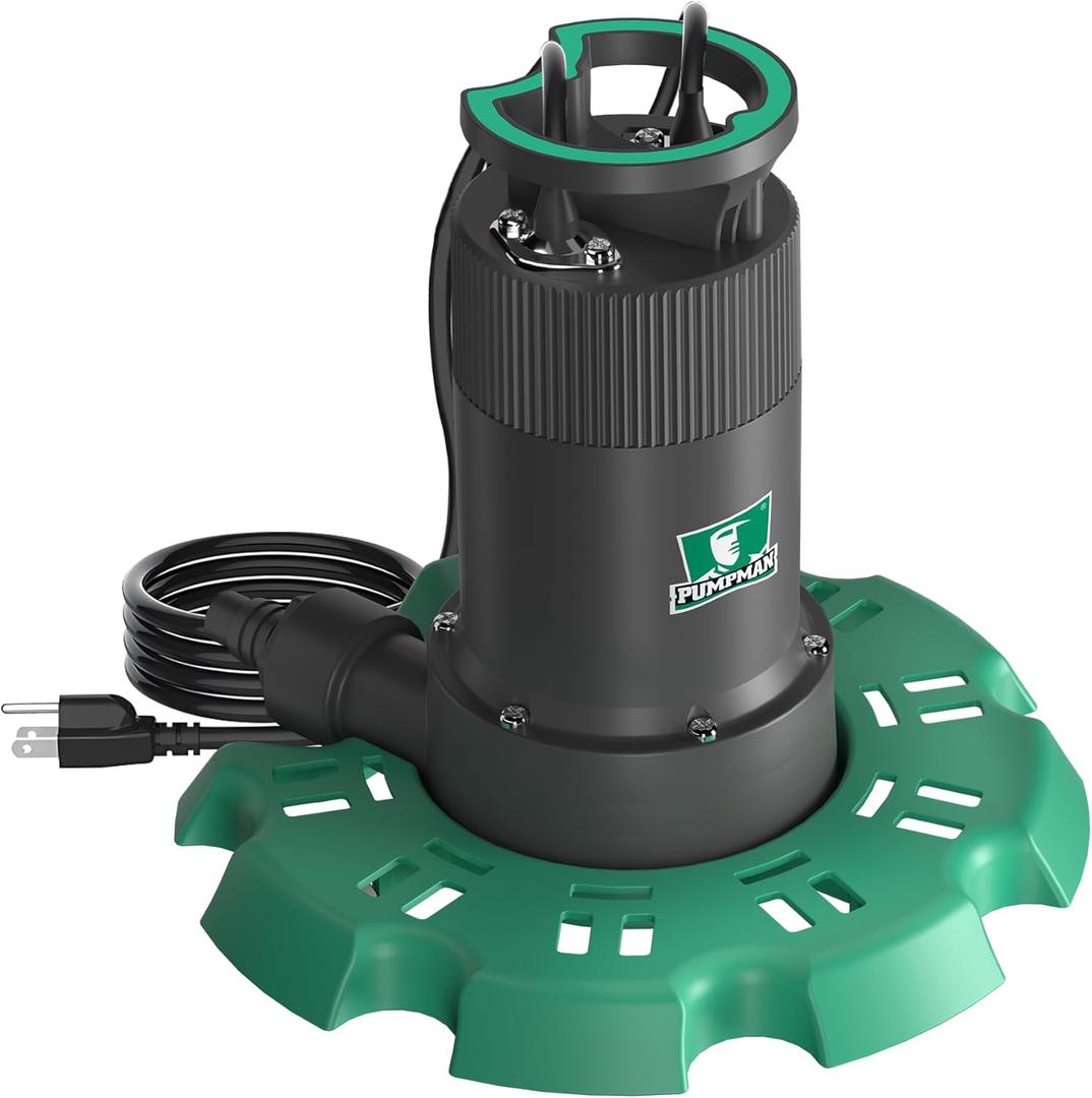 PUMPMAN Automatic Submersible Pool Cover Pump 110 V 1/4 HP 2800 GPH with 2/5 Check Valve Adapter For All Swimming Pools Spas Hot Tubs Rooftops Water Beds With 10FT Power Cord