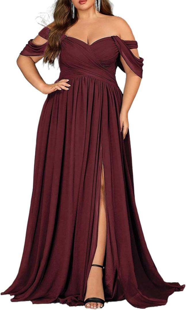 Women's Daily Plus Size Dresses A Line Chiffon Wedding Guest Bridesmaid Maxi Dress Prom Evening Party Cocktail Gown, XL