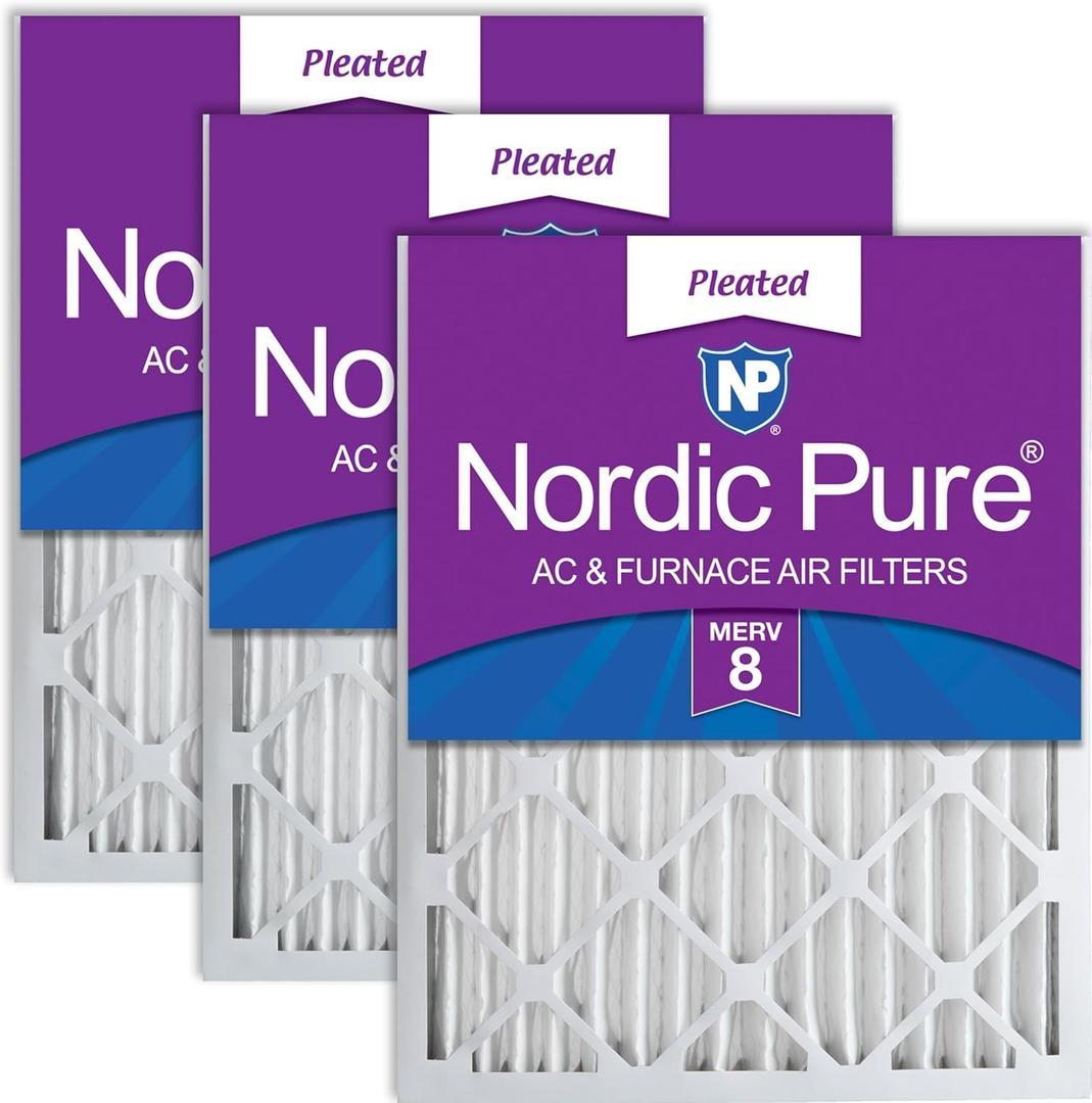 Nordic Pure 12x25x2 Pleated MERV 8 Air Filters 3 Pack