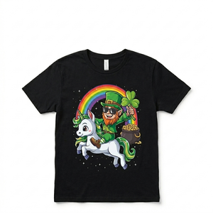 Unicorn St Patricks Day Girls Women Leprechaun Shamrock TShirt. S Size