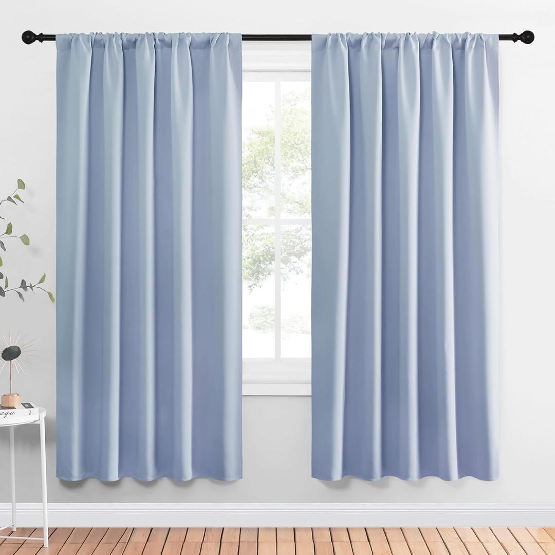 NICETOWN Window Curtains Blackout Drapes, Vintage Blue, 1 Pair, 52 by 72-Inch, Thermal Insulated Solid Rod Pocket Blackout Curtains/Draperies for Living Room