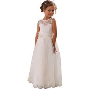 Lace Embellished A-Line Sleeveless Girls Wedding Party Dresses Size 10, Ivory