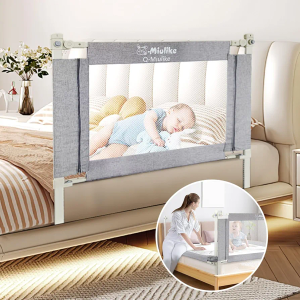 Q-MIULIKE Baby Bed Rails for Toddlers Crib Guard Rail Safety Rail Guards with Double Child Lock, 28 Height Adjustable Toddler Bed Rails for King Queen Twin Full Size Bed (Gray, 31.5", 1 Piece)