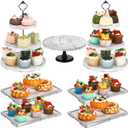 Havawish 6 Pcs Wood Dessert Table Display Set, 3 Tier Wooden Cupcake Stand Round Cake Stand Rectangular Serving Tray Platter for Display Tea Party Wedding Farmhouse(White Color)