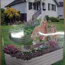 Quictent Galvanized Tall Raised Garden Bed Kit, 8x4x2 ft Oval Large Planting Box Rubber Strip Edging, for Vegetables Outdoor Strengthened by Crossbar (Beige) 
