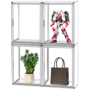 4Pack Purse Organizer for Closet Clear Acrylic Display Case for Handbag Organizer, Purse Storage Box with Magnetic Door, Dustproof Storage Bins for Book, Collectibles, Cosmetic