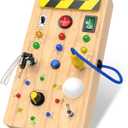 Montessori Toddler Toys-Baby Wooden Busy Board-Sensory Toys with Light Switch-Baby Travel Toys-Preschool Educational Learning Activities Toys-Gifts for Boys Girls Ages 1 2 3 4+ Year Old