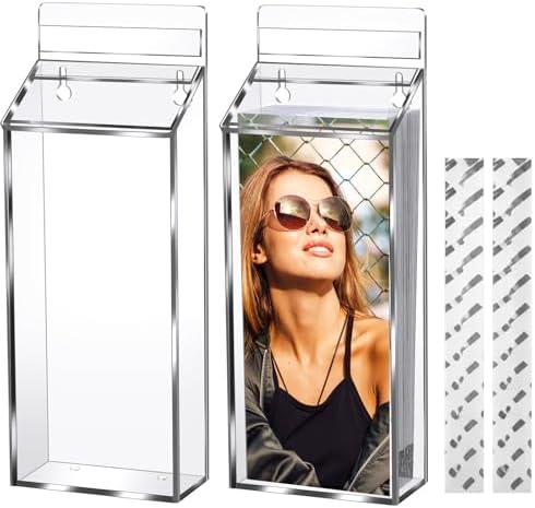 Amyhill 2 PCS Outdoor Brochure Holders 12 x 4.5 x 2.24 inches Waterproof Acrylic Envelope Holder Wall Mount Brochure Box with Lid, Clear Pamphlet Advertising Display Box for Store (Clear)