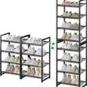 Metal Tall Shoe Rack, 8-Tier Stackable Shoe Shelf, with Adjustable Flat or Angled Shelves, 16-20 Pairsfor Entryway, Bedroom, Closet, Living Room, Black