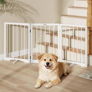 Free Standing Dog Gate Indoor, Foldable Dog Gate for Doorways Stairs Hallways, 3-Panel Freestanding Pet Gate with Support Feet for Stability, Folding Puppy Gate Easy to Move, Doggy Gate 54"x24" (White)