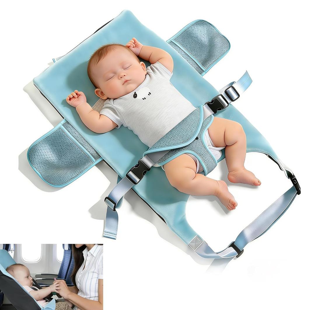 VANDOULUM Baby Airplane Bed, Baby Travel Essentials for Flying, Toddler Airplane Seat Extender, Plane Portable High Chair Harness Seat for Little Baby (16 * 28inch), Blue