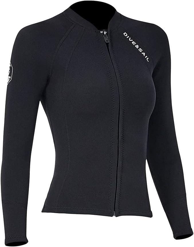Wetsuit Top Women Men 2MM Neoprene Wetsuit Jacket Long Sleeve Diving Surfing Top, 3MM 1.5MM Wetsuits Shirt Vest Scuba Swimming Snorkeling Suit Swimsuit Warm Front Zip for Water Sports, Small