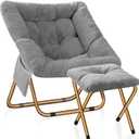 Comfy Saucer Chair, Foldable Living Room Chairs, Soft Faux Fur Lounge Chair for Bedroom, Reading Chairs for Adults, Kids, X-Large (Grey)