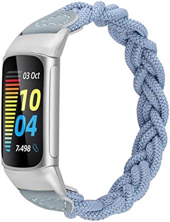 Wearlizer Compatible with Fitbit Charge 6 Bands/Charge 5 Bands for Women, Cute Stretchy Braided Solo Loop Wristband Slim Soft Elastic Replacement Strap Accessories for Charge 5 6 Band, Sky Blue S