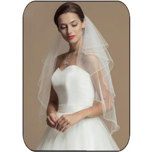 Whisttle 2-Tier Wedding Veil Waist Length Short Bride Hair Accessoies Bridal Tulle with Comb and Pencil Edge (Ivory)