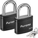 Puroma 2 Pack Keyed Padlock with 3 Keys Alike, 7/8 Inch Locker Lock 40mm Heavy-Duty Locks for Gate Fence Hasp Cabinet Toolbox School Gym Locker (Black)