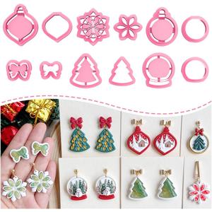 Keoker Christmas Embedded Clay Cutters, Christmas Polymer Clay Cutters, 12 Shapes Christmas Clay Cutters for Polymer Clay Jewelry, Polymer Clay Christmas Cutters, Polymer Clay Cutters Christmas, (White1)