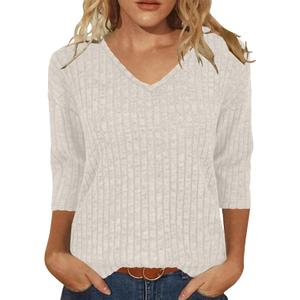 JomeDesign Womens Sweaters V Neck 3/4 Sleeve Shirts Dressy Casual Blouses Loose Fit Tunic Tops Fall Fashion (Black, XL)