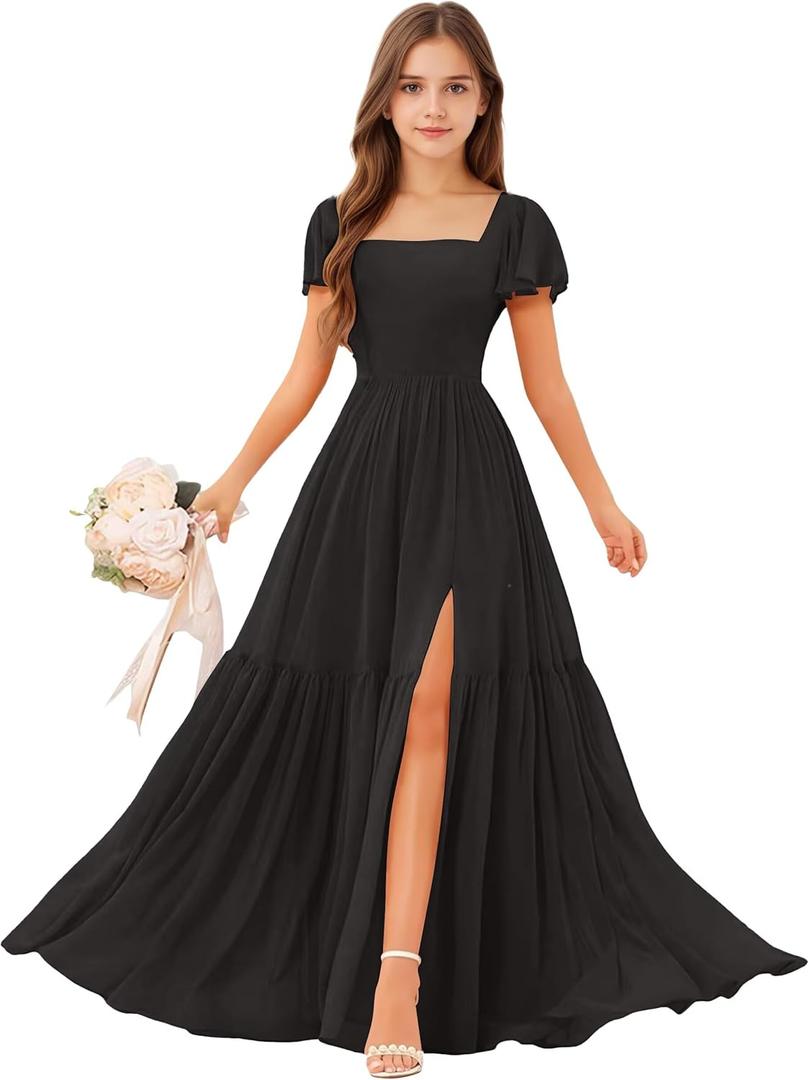 Junior Bridesmaid Dress A Line Chiffon Flower Girl Dresses with Split Girls Formal Dress Wedding Pageant Gowns (10)