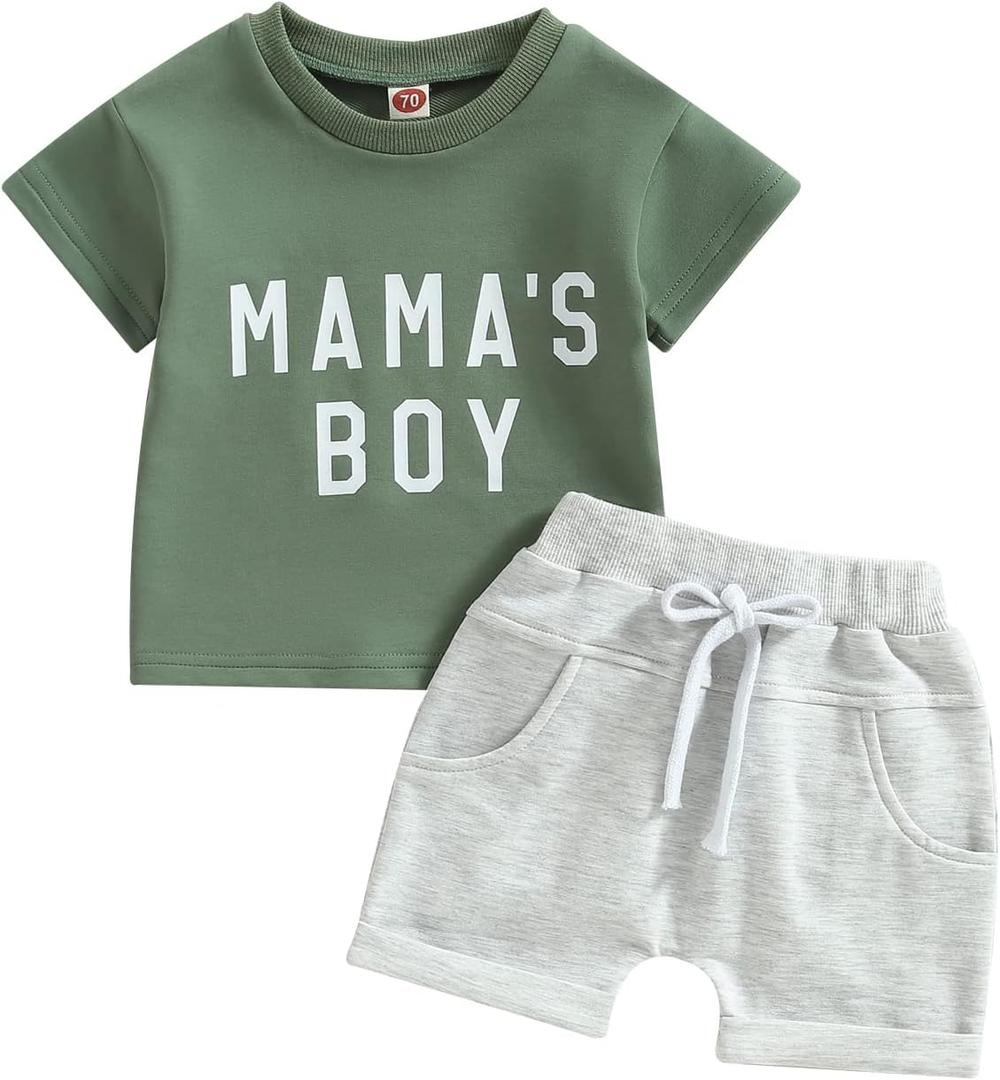 Toddler Baby Boy Summer Clothes Mamas Little Boy Short Sleeve T Shirt Tops Infant Rolled Stretch Shorts Set,2t-3t