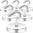 Neosmuk Magnetic Hooks, Heavy Duty 170lb Strong Magnets for Cruise Cabins, Ship Essentials, Large Metal Hooks for Hanging on Fridge(Silver,Pack of 6)