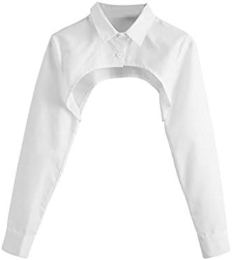 SweatyRocks Women's Long Sleeve Button Front Collared Ultra Crop Blouse Shirt Top White S at Amazon Womens Clothing store