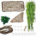 Bearded Dragon Hammock,Reptile Lounger Lizard Natural Seagrass Habitat Decor Reptiles Tank Hanging Plants Jungle Climber Vines Flexible Leaves Accessories for Lizards Chameleon Gecko Corn Snakes