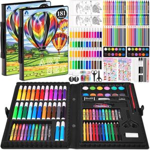 2 Pack Art Kit, Vigorfun Drawing Painting Art Supplies for Kids Girls Boys Teens, Gifts Art Set Case Includes Oil Pastels, Crayons, Colored Pencils, Watercolor Cakes (Black)