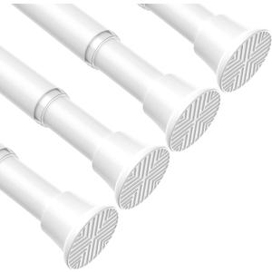 4 Pack Tension Curtain Rod 30.5 to 62.8 Inch No Drilling, Adjustable Spring Tension Rod 7/8" Diameter Non Slip, White Shower Curtain Rod for Windows, Bathroom, Doorway, Closet, Kitchen