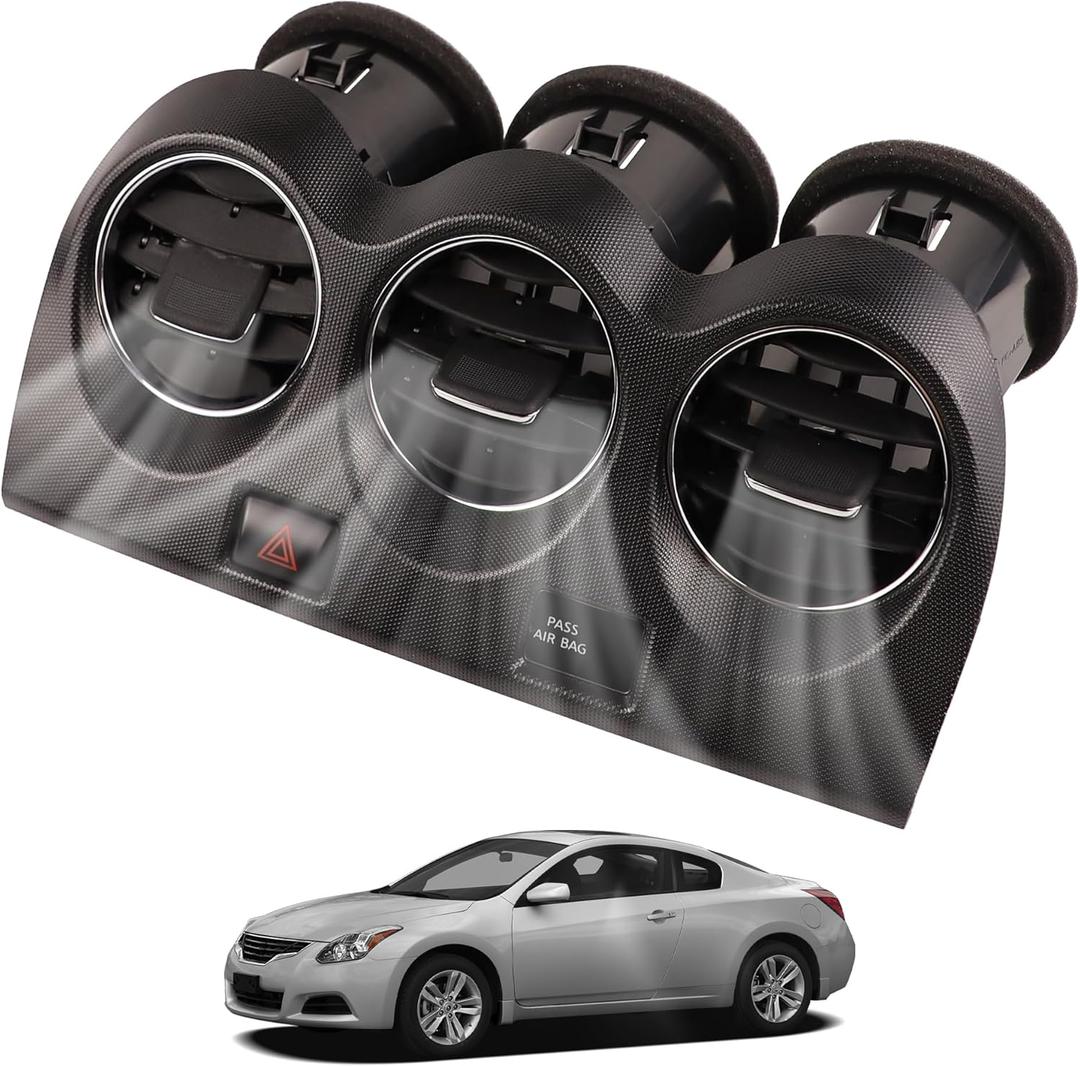 E771-5111E100 Black Center Console Dash Air Conditioner Vent With Emergency Switch And Pass Air Bag Sensor Compatible With 2007-2012 Nissan Altima Dash A/C Outlet Panel Replaces 68750-JA00A