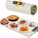 Negative ion Food Warming Mat with Adjustable Temperature,Foldable Electric Warming Tray for Parties Features 3 Modes & Fast Heating,Roll Up Food Warmer for Parties,Shabbat,Christmas (White) (White - Size: 23.6"x15")