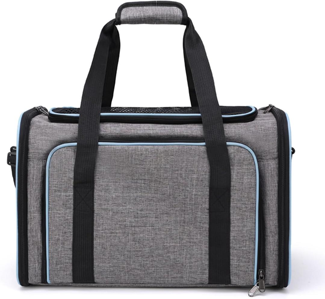 Cat Carrier Outdoor Portable Handheld Pet Bag Foldable Expandable Pet Backpack Breathable Cat Crate Cat Backpack for Small Medium Large Size (Grey With Blue Wrap)