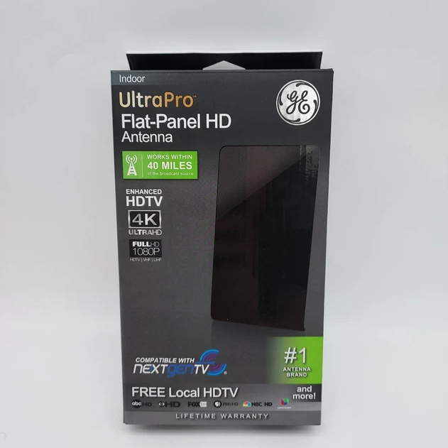 GE 34342 Pro Flat Panel HD Indoor TV Antenna 40-mile Range 4k Ultra 1080p Full