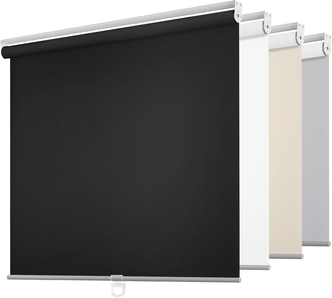 ChrisDowa Cordless Free-Stop 100% Blackout Blinds for Windows, Roller Windows Shades with Thermal Insulated, UV Protection Fabric for Living Room, Office and Home. Easy to Install.Black,22" W X 72" H