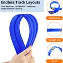 16 Ft Flexible Car Race Track, Flex Ramp with 12 Suction Cups, Compatible with Hot Wheels and Diecast 1/64th Cars, Double Tracks Long Rolls Up Portable Racetrack (Blue)