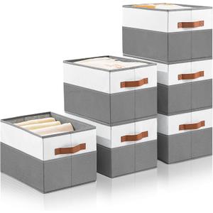 6 Pack Large Storage Bins with Handle,Collapsible Storage Basket for Shelves,Fabric Closet Organizer for Organizing Clothes Blanket,Decorative Dorm Organizers and Storage