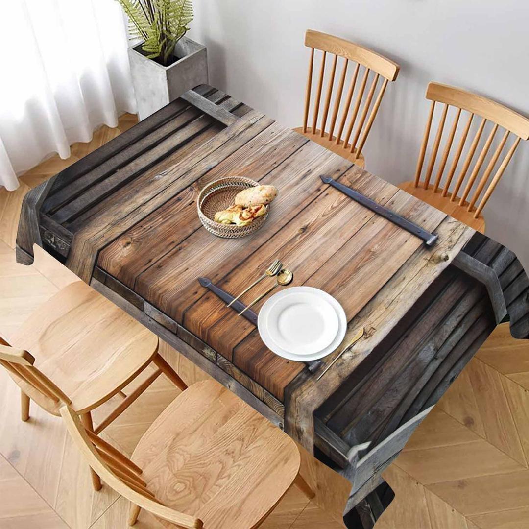 Antique Wooden Door Rectangle Tablecloth 60x84 Inch Outdoor Old Rustic Brown Barn Farm Timber Wall Board Building Table Cloths Decorations for Kitchen Home Dinner Party Wedding Picnic