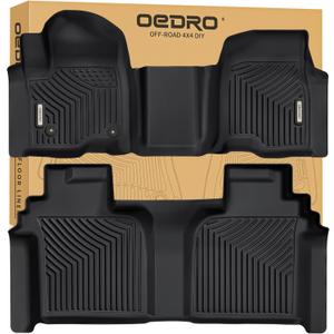 OEDRO Floor Mats Fit for 2019-2025 Chevrolet Silverado GMC Sierra 1500 & 2020-2025 2500HD 3500HD Crew Cab Bench Seat, All-Weather Protection Floor Liners, TPE Material Car Mats, Black